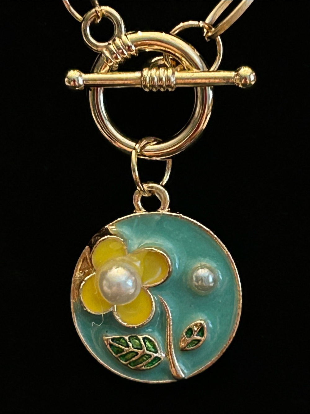 Gold-Tone Floral Enamel Pendant Necklace Set w/Earrings - Pink, Blue & Yellow